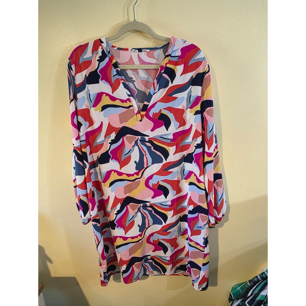 Michelle McDowell Womens XL Abstract Swirl Print Long Sleeve Shift Dress Mini